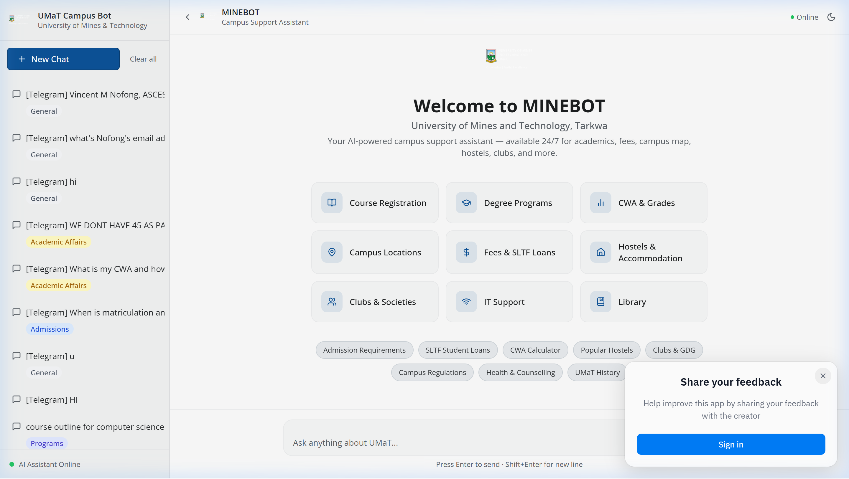 MINEBOTUMaT web interface screenshot